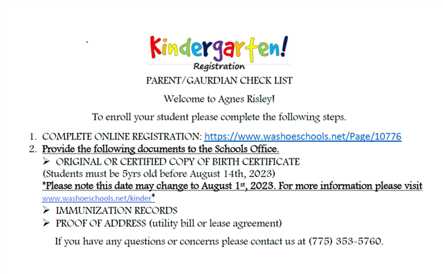 If you have any questions please call the school 353-5760
